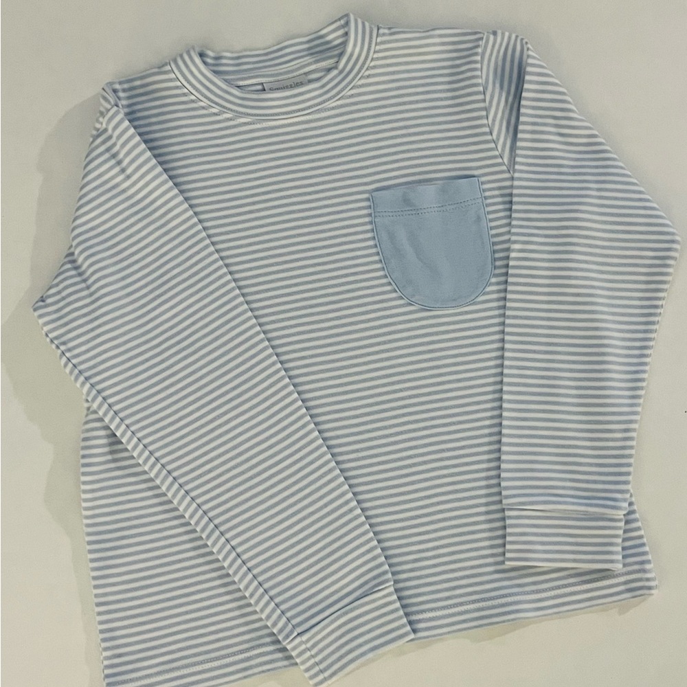 Boys - Squiggles light blue/white striped pocket tee top